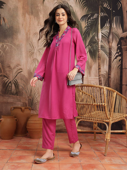 Regular Thread Work Kurta with Trousers