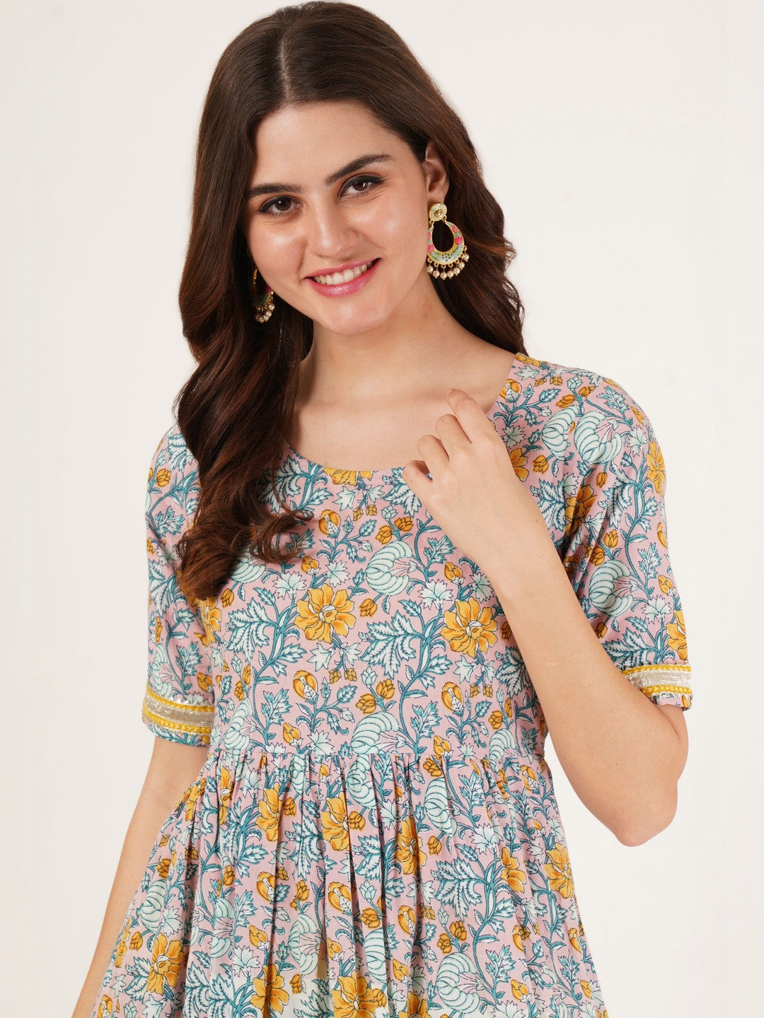 Women Floral Printed Empire Pure Cotton Kurta with Palazzos