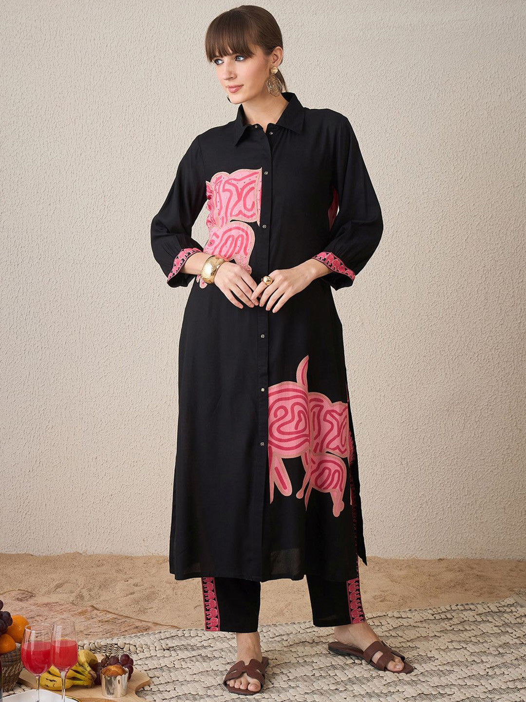 Women Ethnic Motifs Printed Regular Thread Work Kurta with Trousers