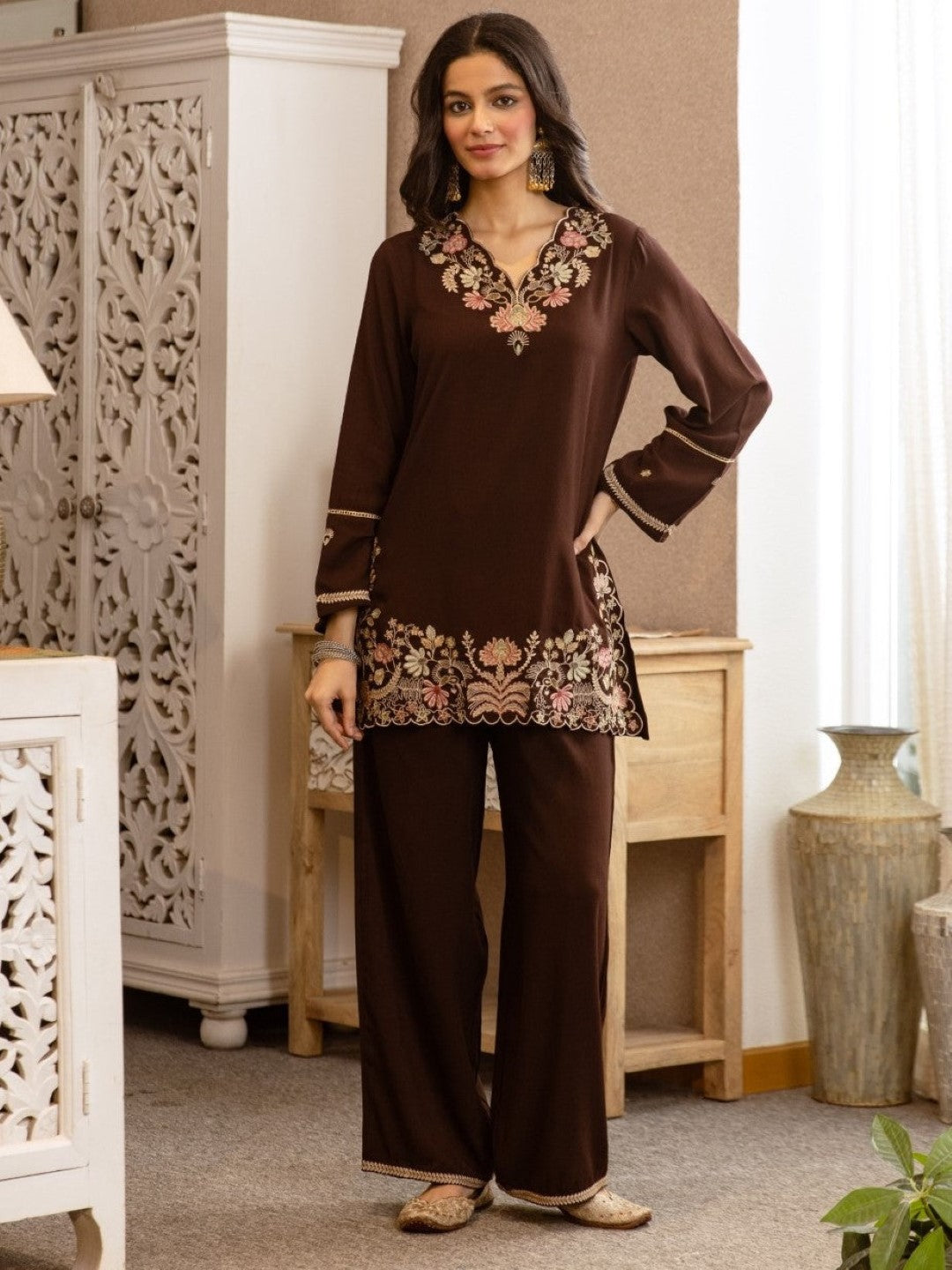 Karen Choccy Embroidery Cotton Co-ord Set