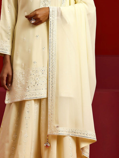 Dhiyona LL Ethnic Motifs Embroidered Round Neck Sequinned Kurta with Palazzos & Dupatta