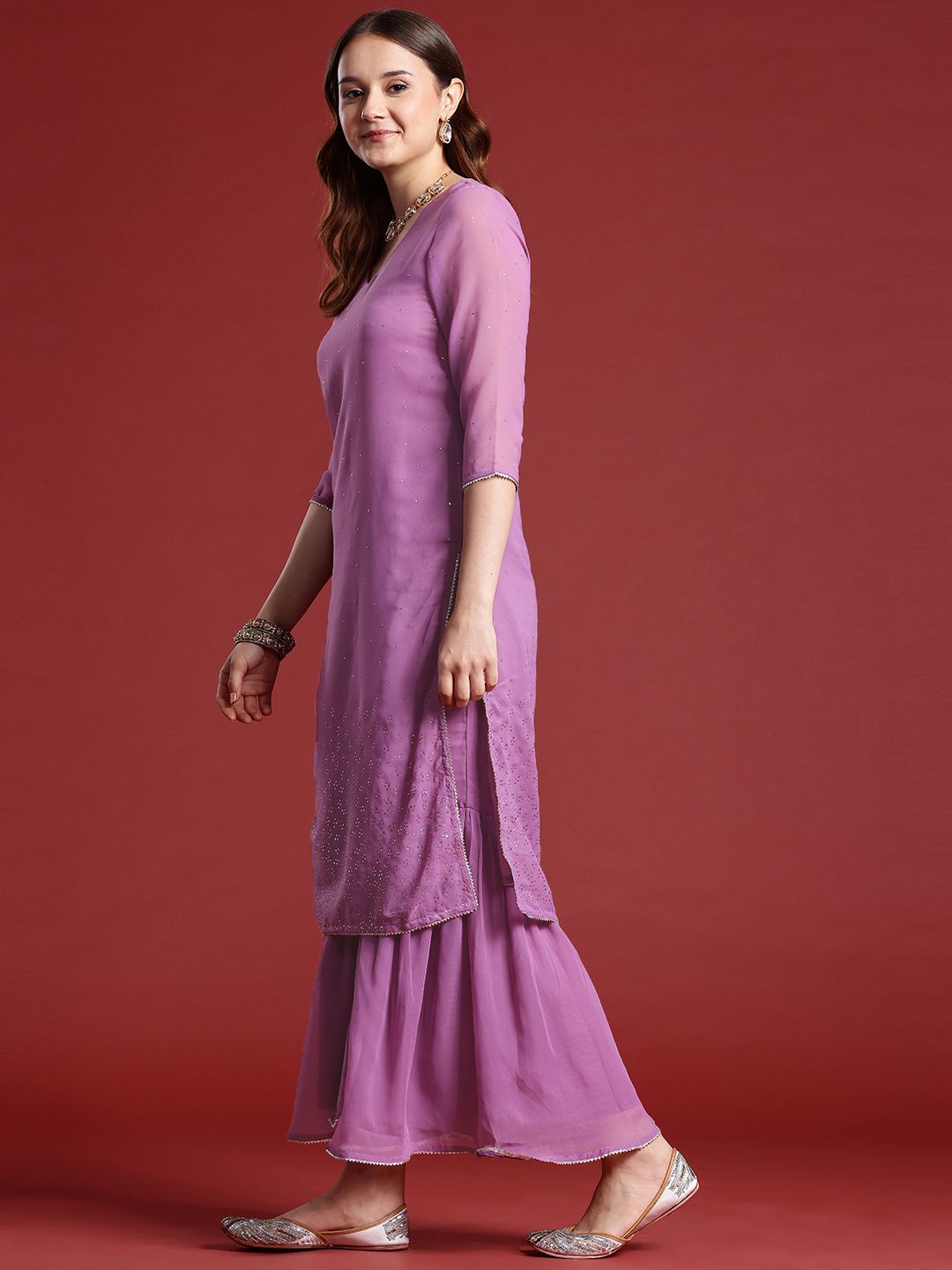 Dhiyona AN Printed Gotta Patti Kurta with Sharara & Dupatta