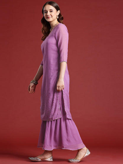 Dhiyona AN Printed Gotta Patti Kurta with Sharara & Dupatta