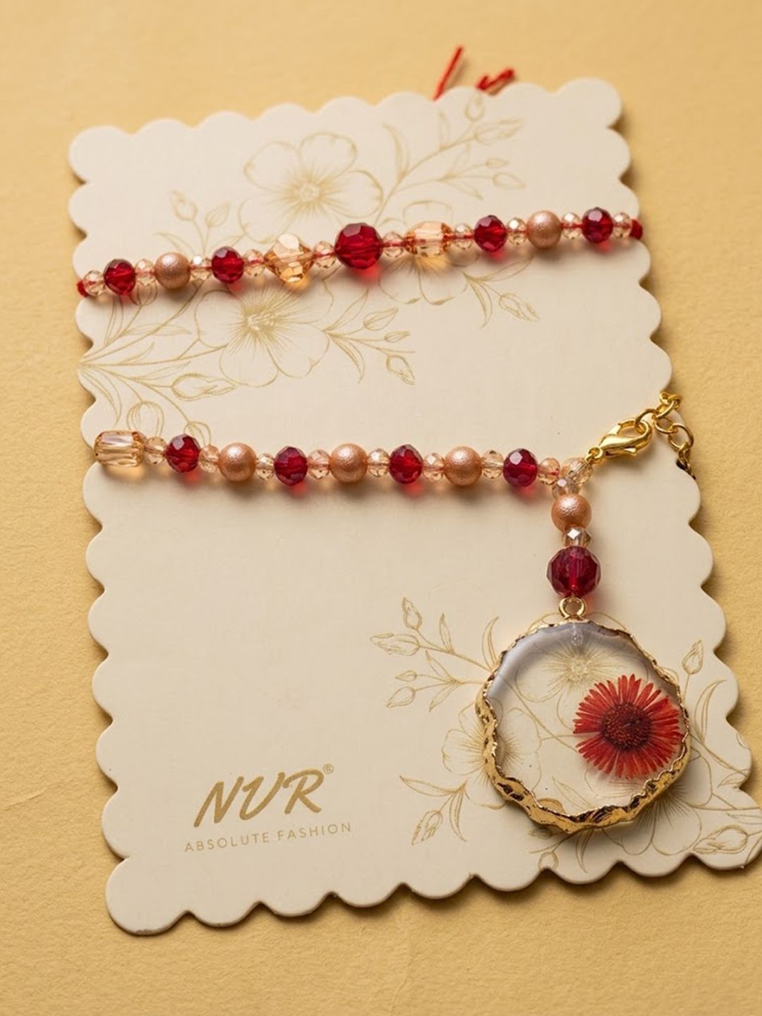 Dhiyona Set Of 2 Gold Toned Red Artificial Beads Bhaiya Bhabhi Rakhi