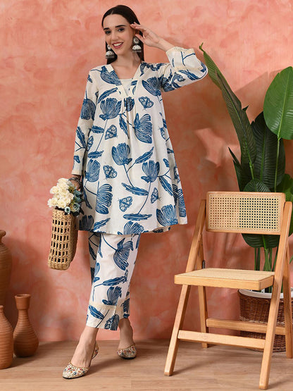 Printed Pure Cotton A-Line Kurta With Palazzos