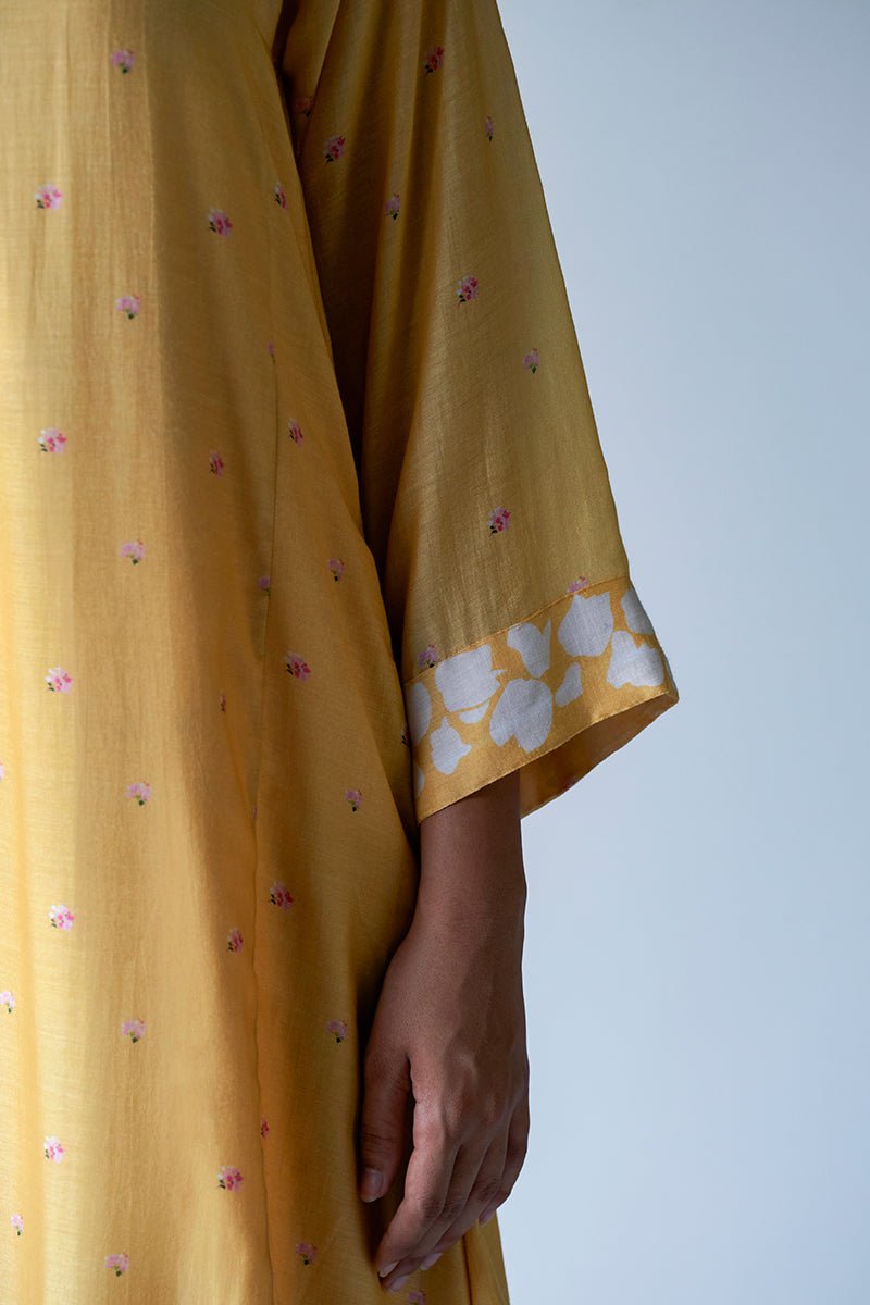 Women's Yellow Bemberg Silk Printed Salwar Suit With Delicate Hand Embroidery on Top and Bottom