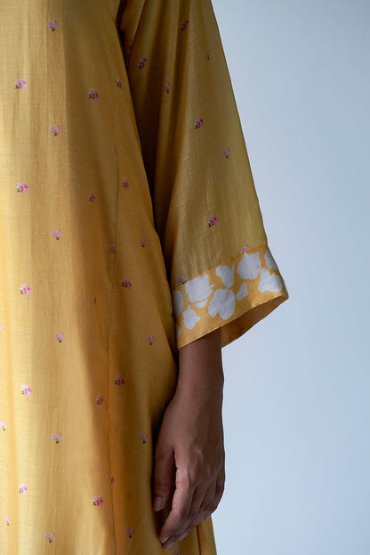 Women's Yellow Bemberg Silk Printed Salwar Suit With Delicate Hand Embroidery on Top and Bottom