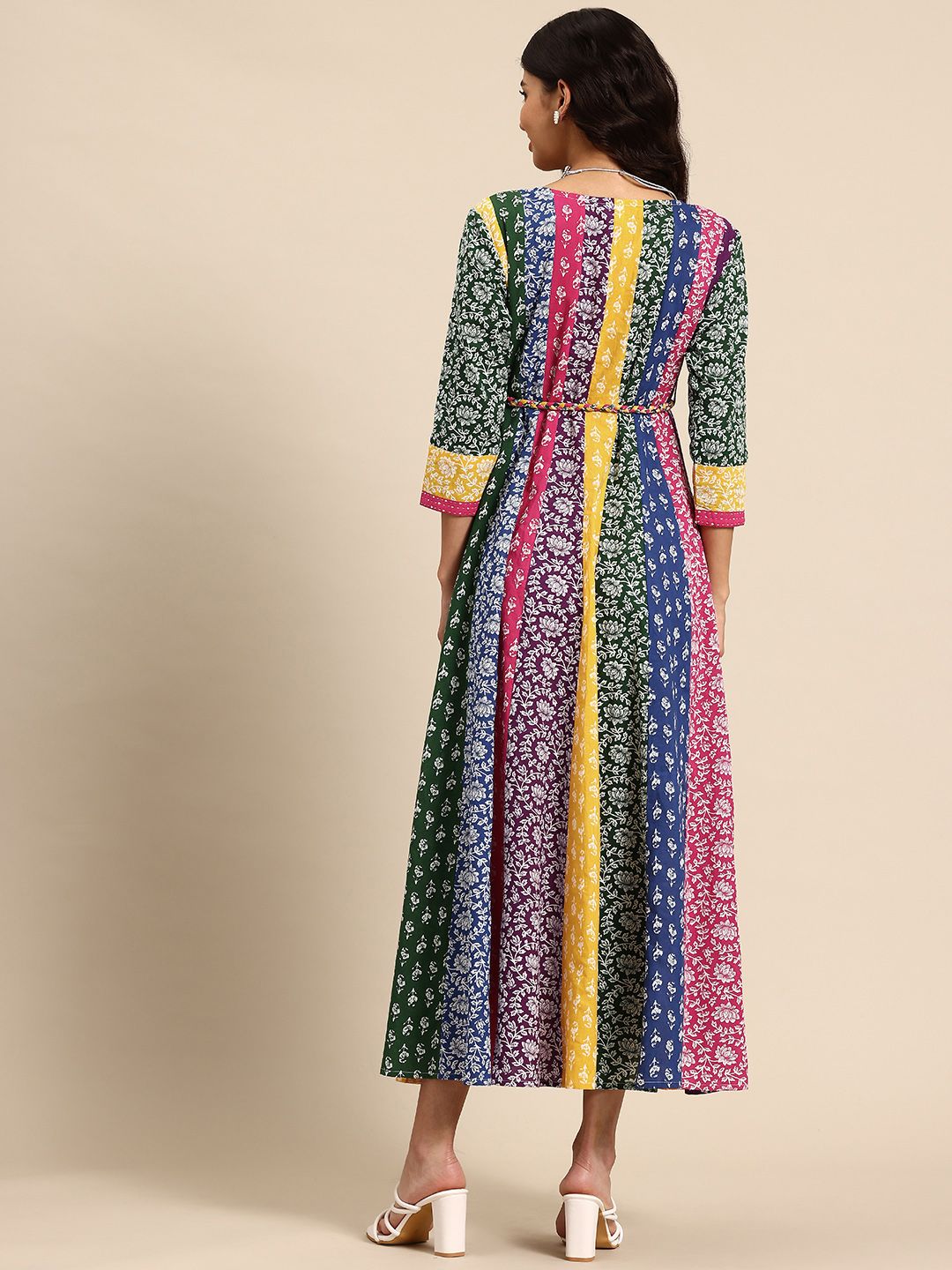 Dhiyona AY Women's Floral Printed A-Line Maxi Ethnic Dress With Belt