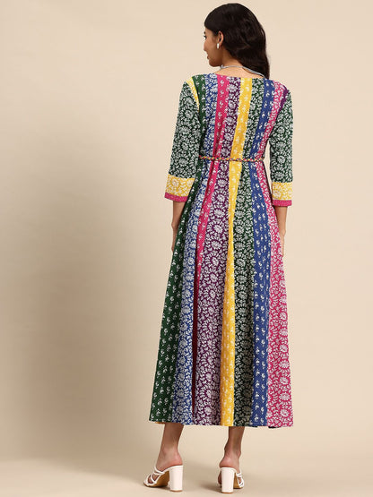 Dhiyona AY Women's Floral Printed A-Line Maxi Ethnic Dress With Belt