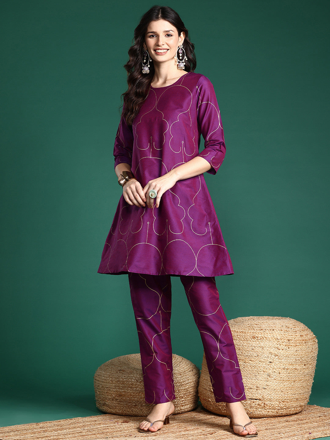 Foil Print Kurta with Trousers
