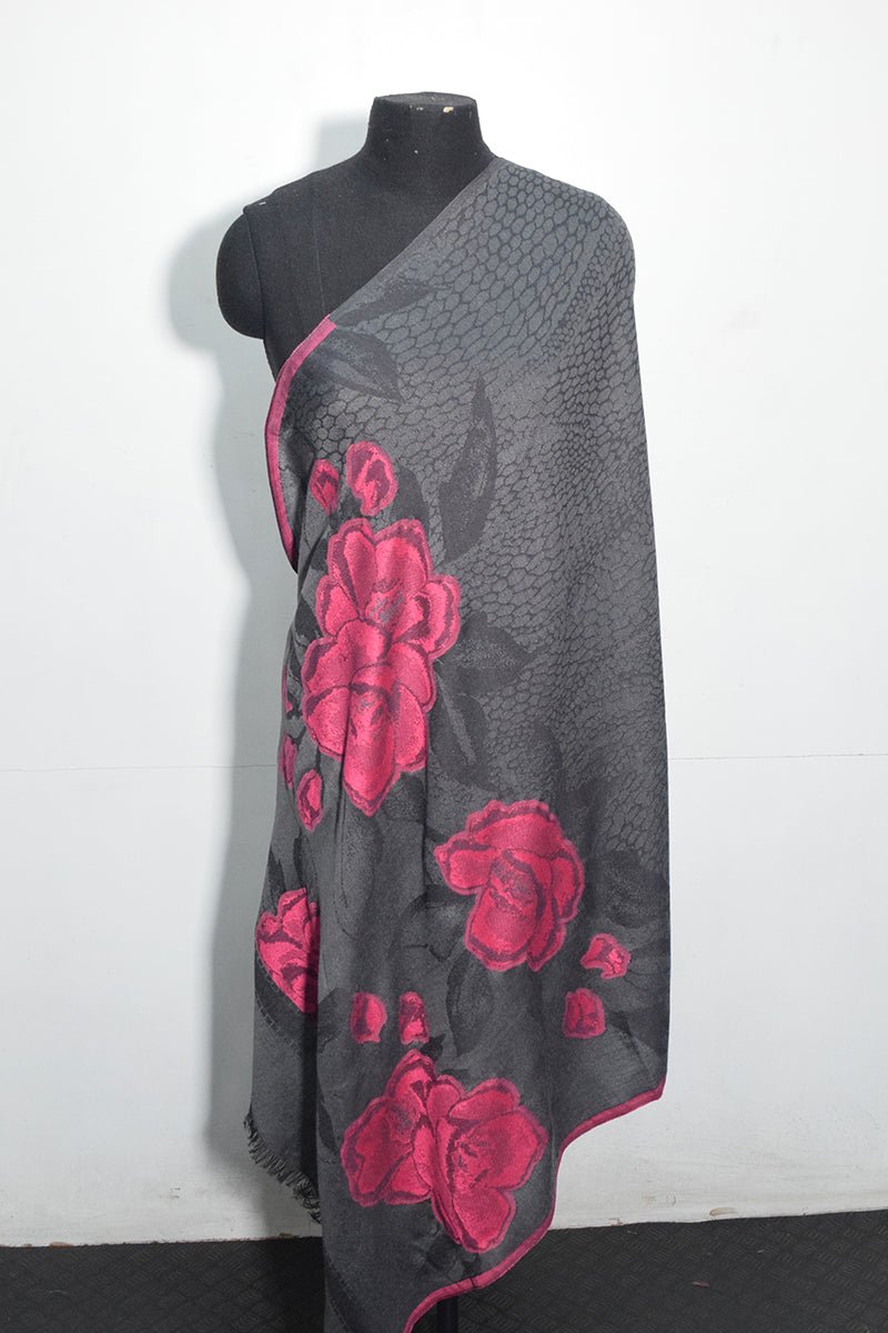 Women's Grey Pashmina Woven Jacquard Shawl