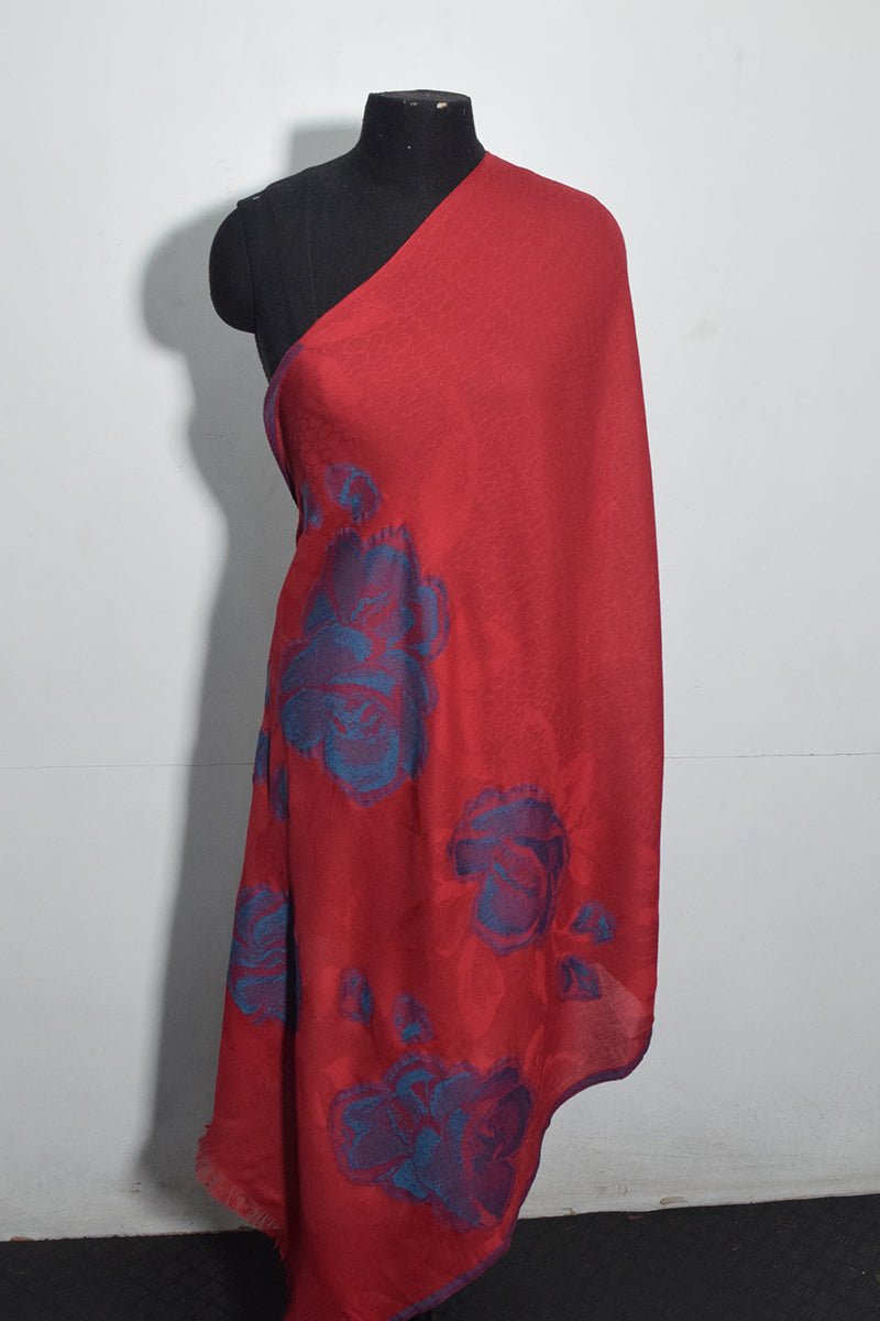 Women's Red Woven Jacquard Pashmina Shawl