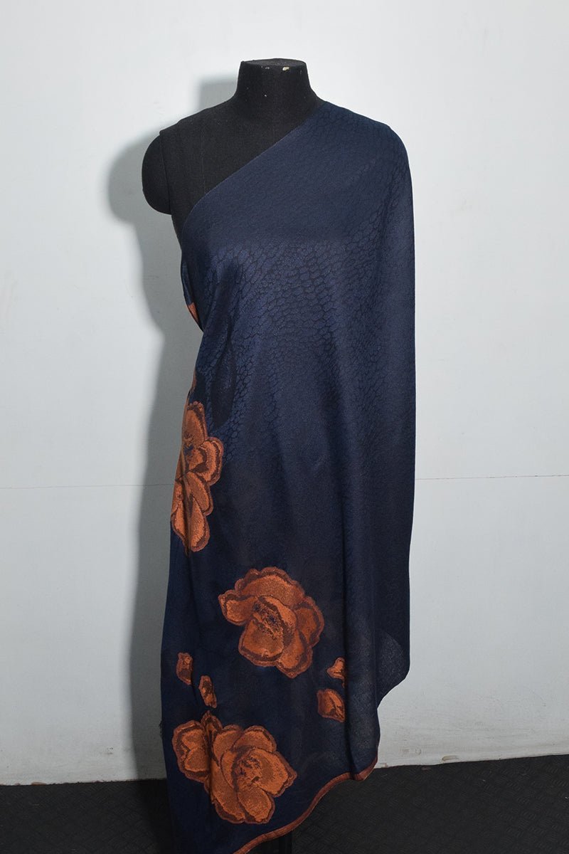 Women's Navy Blue Woven Jacquard Pashmina Shawl