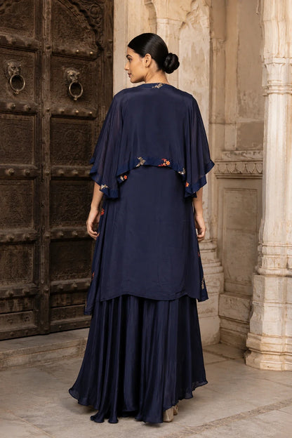 Navy Blue Sequin Embroidered Co-Ord Set