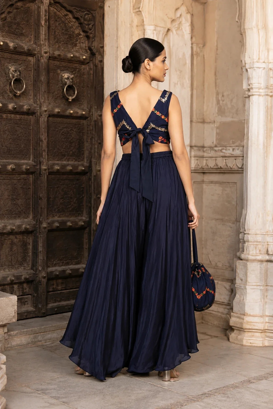 Navy Blue Sequin Embroidered Co-Ord Set