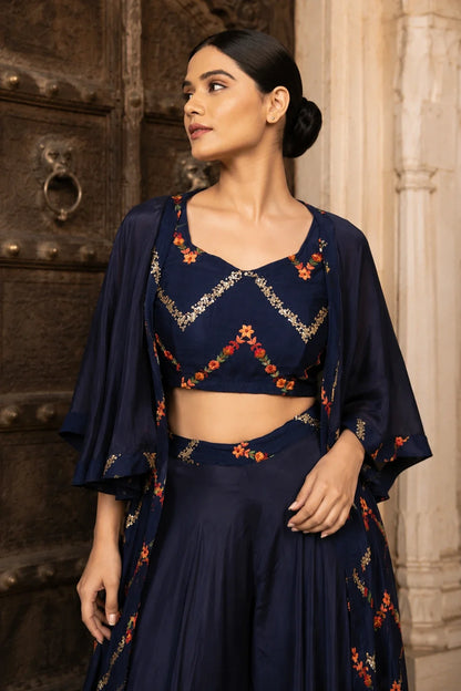 Navy Blue Sequin Embroidered Co-Ord Set