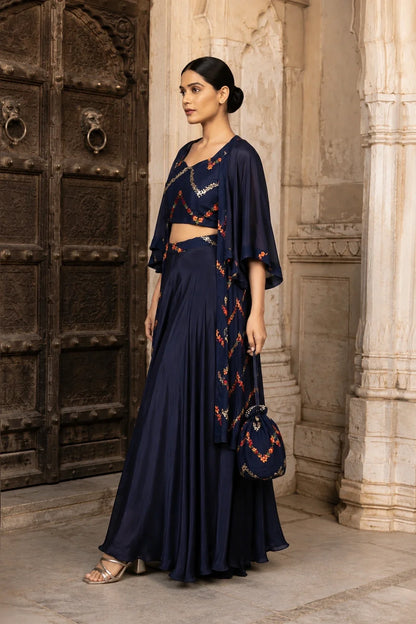 Navy Blue Sequin Embroidered Co-Ord Set