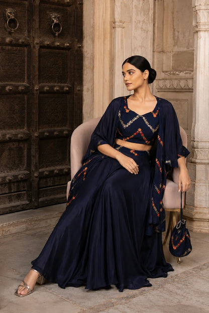 Navy Blue Sequin Embroidered Co-Ord Set