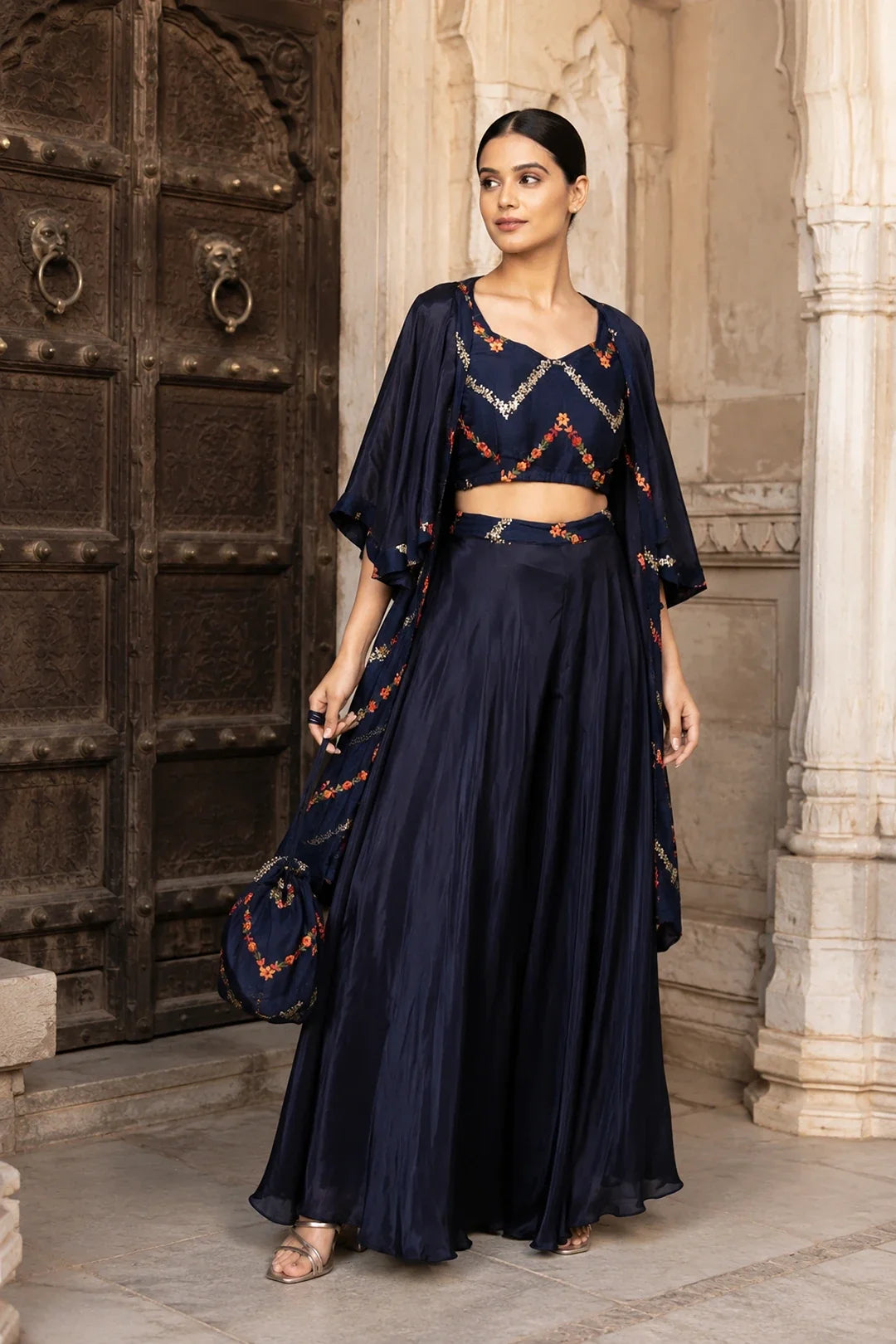 Navy Blue Sequin Embroidered Co-Ord Set