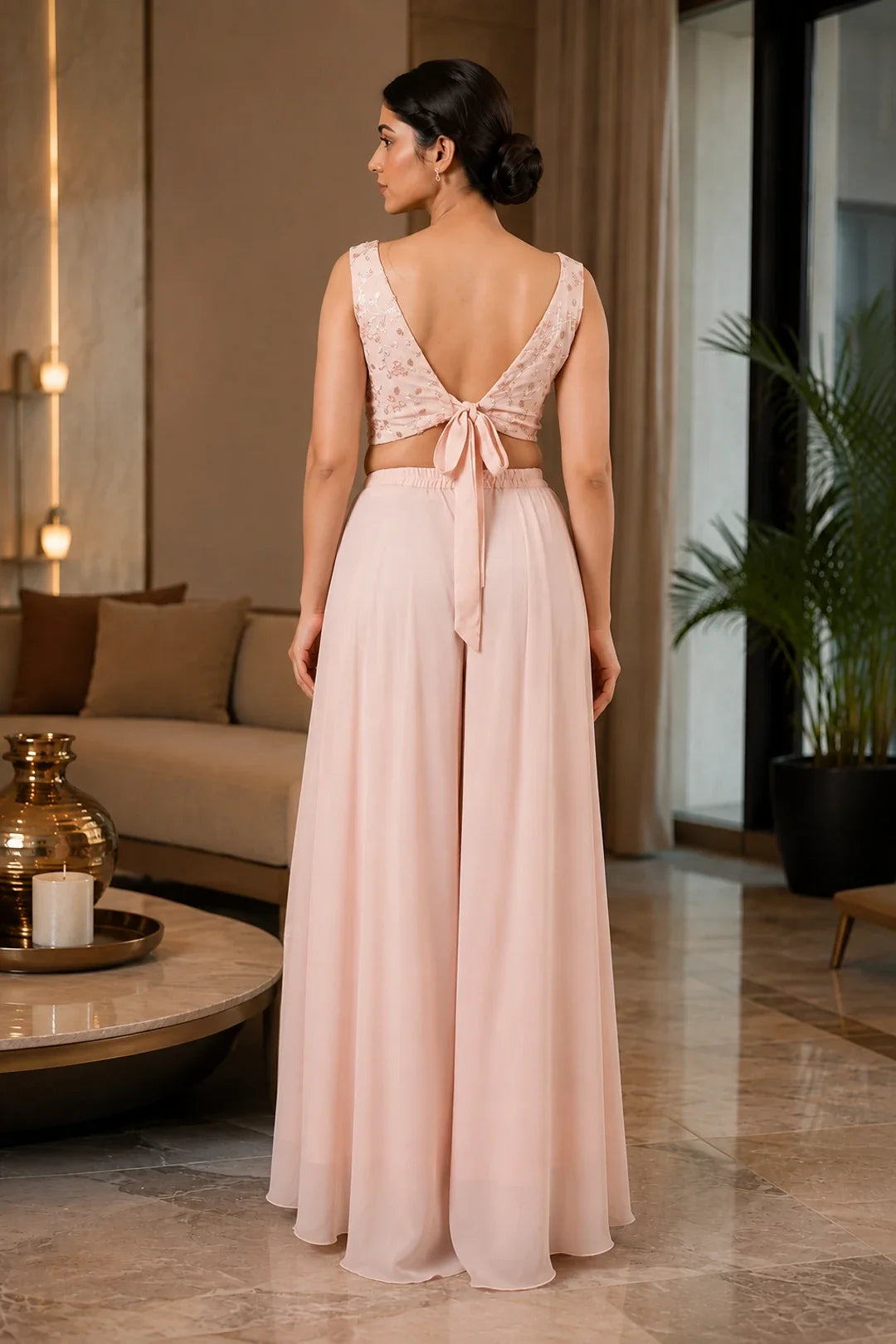 Blush Pink Sequin Embroidered Co-Ord Set