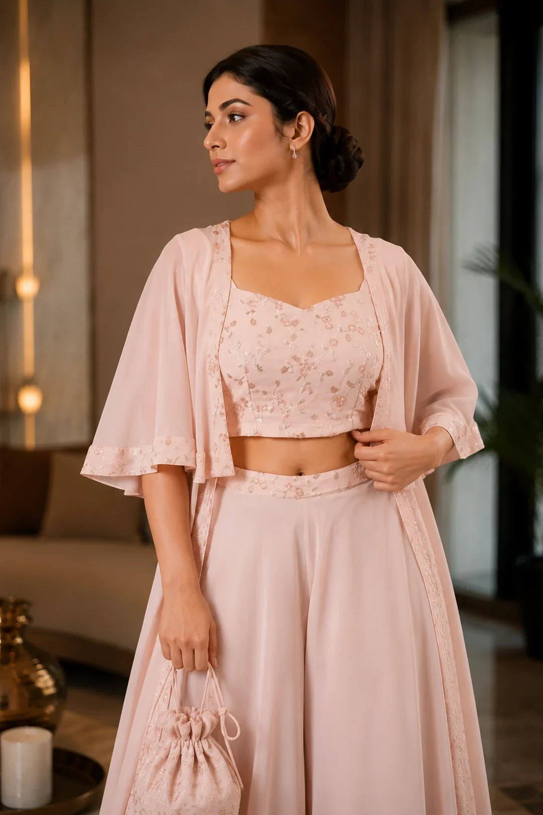 Blush Pink Sequin Embroidered Co-Ord Set