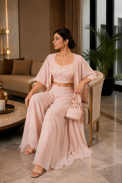 Blush Pink Sequin Embroidered Co-Ord Set