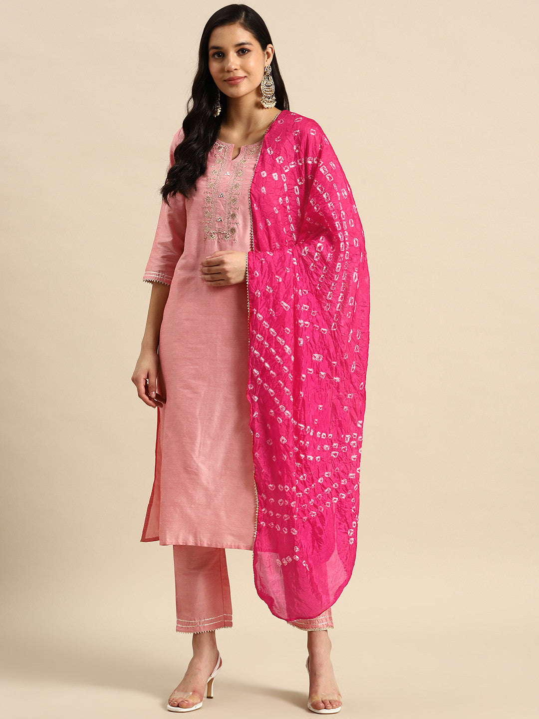 Floral Embroidered Sequinned Pure Cotton Kurta with Trousers & Dupatta
