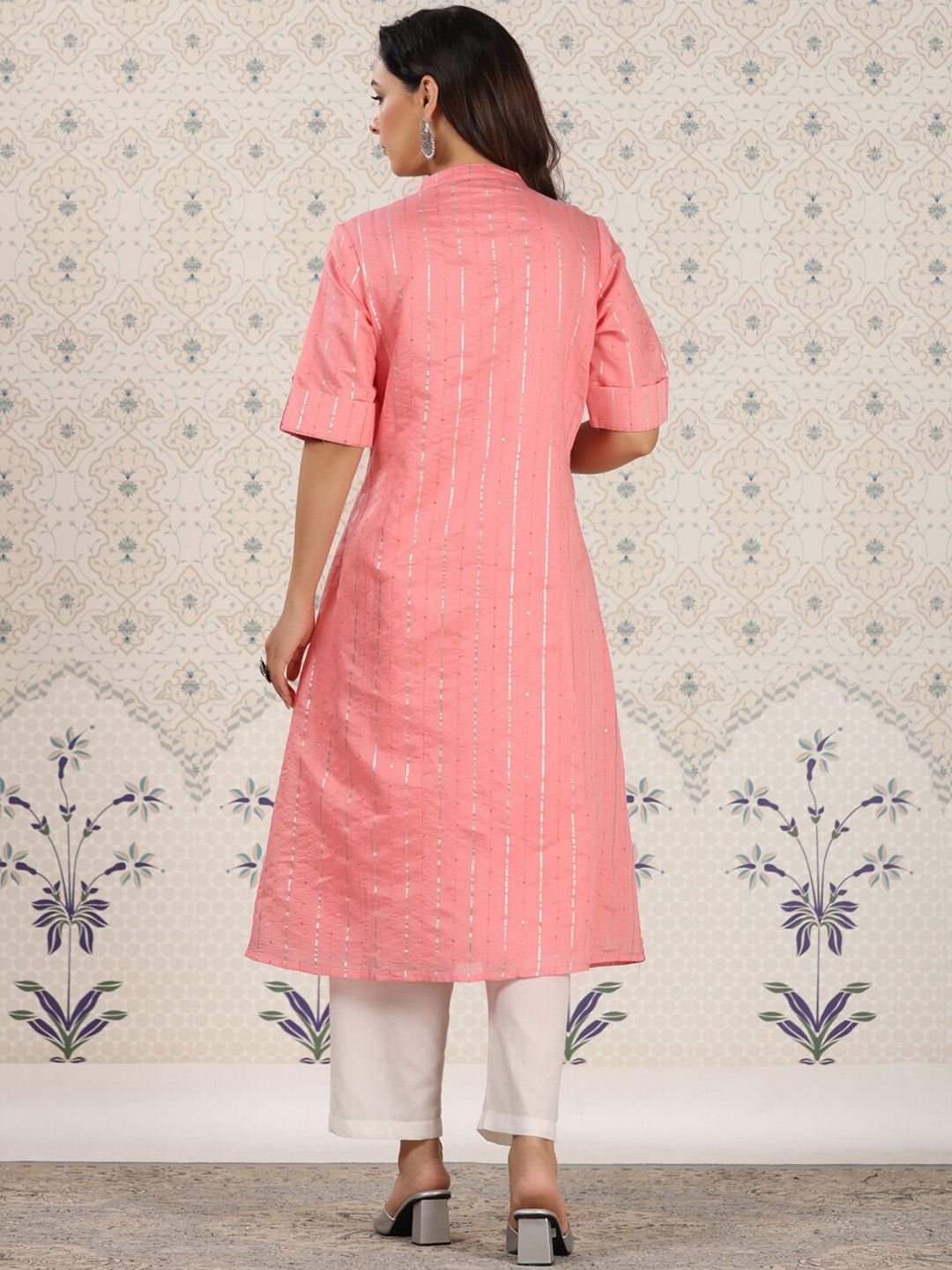 Dhiyona OD  Striped Gotta Patti Sequinned A-Line Kurta