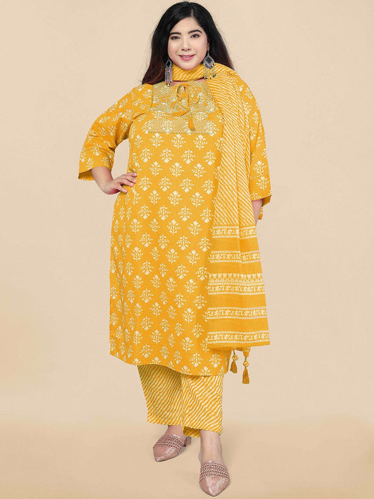 Dhiyona KL Floral Printed Thread Work Pure Cotton Kurta & Trousers With Dupatta