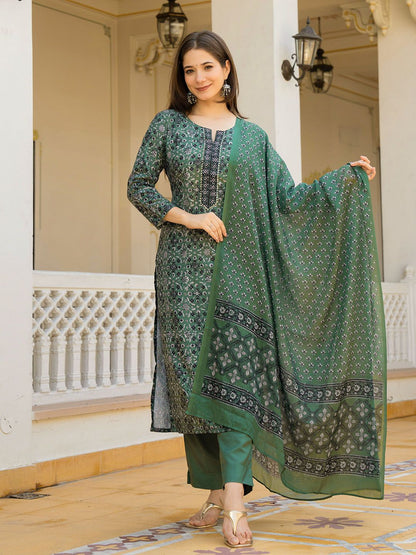 Dhiyona KL Women Ethnic Motifs Printed Regular Kurta with Trousers & Dupatta