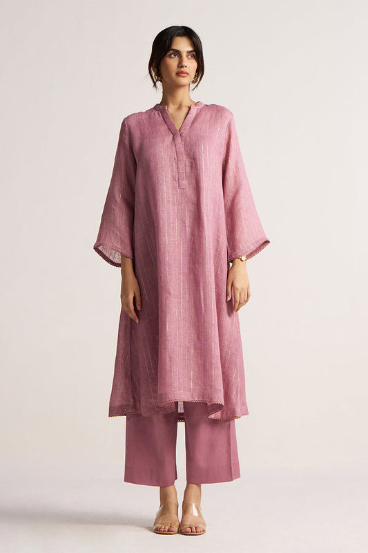 Women's Lilac Zari Linen Festive Co-ord Set