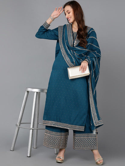 Dhiyona KL Embroidered Regular Sequinned Kurta with Palazzos & Dupatta