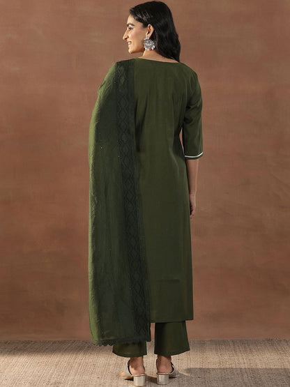 Women Floral Embroidered Regular Sequinned Kurta with Trousers & With Dupatta