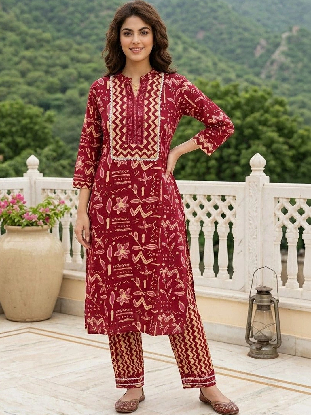 Women Ethnic Motifs Printed Regular Pure Cotton Kurta with Trousers & With Dupatta