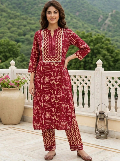 Women Ethnic Motifs Printed Regular Pure Cotton Kurta with Trousers & With Dupatta