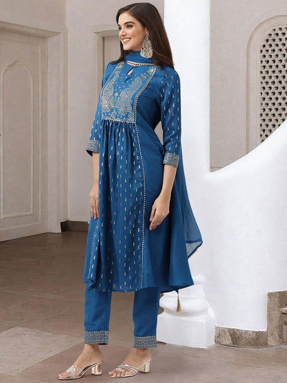 Dhiyona IS Women's Women Ethnic Motifs Printed Pleated Kurta with Trousers