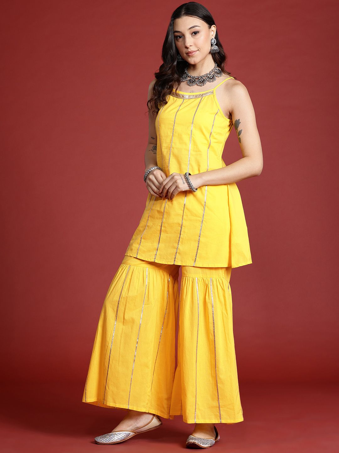 Dhiyona AN Tyohar Collection Gotta Patti Pure Cotton Kurti with Sharara & Dupatta