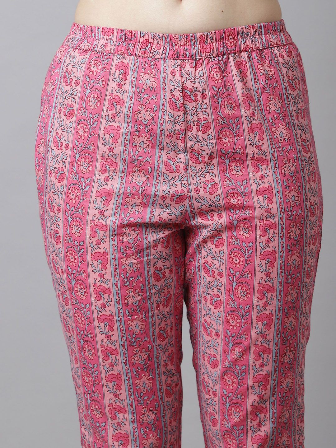 Dhiyona KL Floral Printed Round Neck Pure Cotton Straight Kurta With Trousers & Dupatta