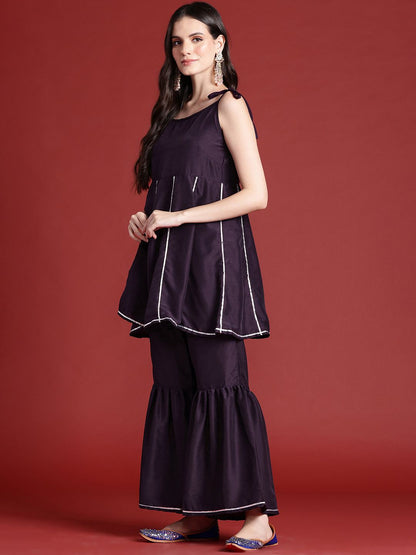 Dhiyona AN Ethnic Motifs Print Gotta Patti Kurta with Sharara & Dupatta