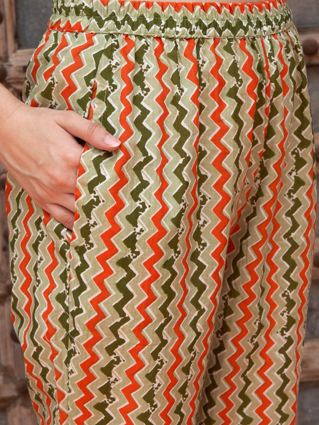 Orange Printed Gotta Patti Detail Pure Cotton A-Line Kurta With Trousers & Dupatta
