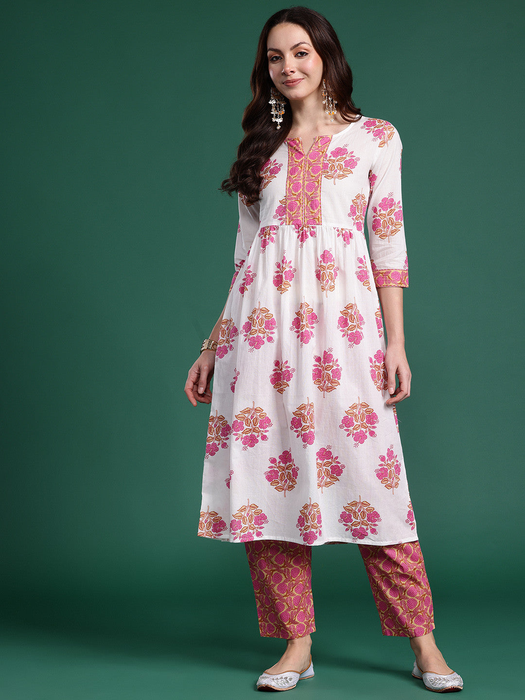 Floral Printed Pure Cotton Kurta with Trousers