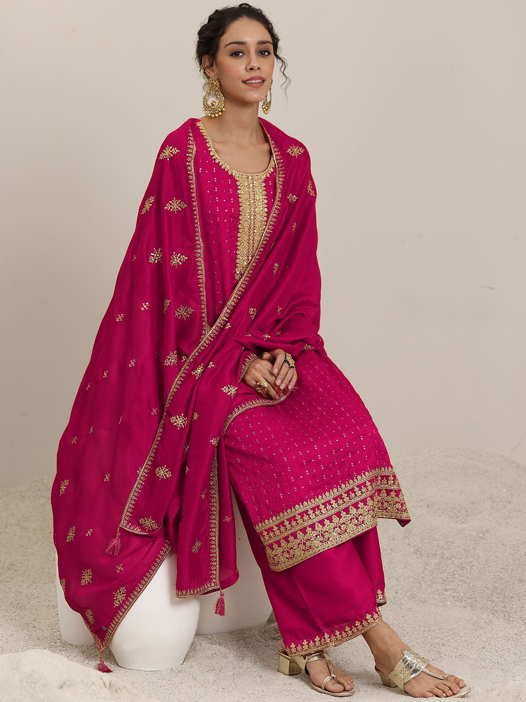 Dhiyona LL Women Floral Embroidered Kurta with Palazzos & Dupatta