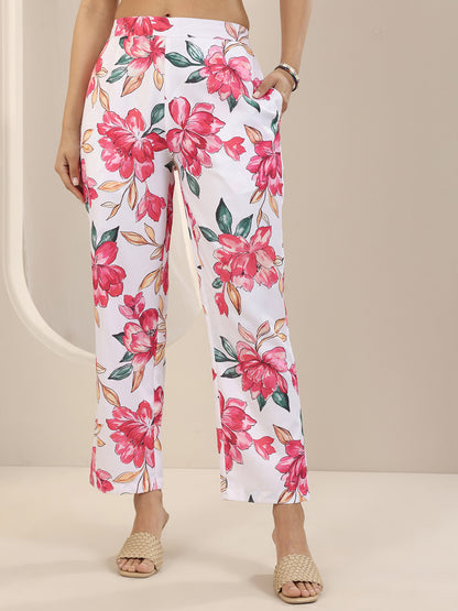Women Floral Printed Pleated Kurta with Trousers