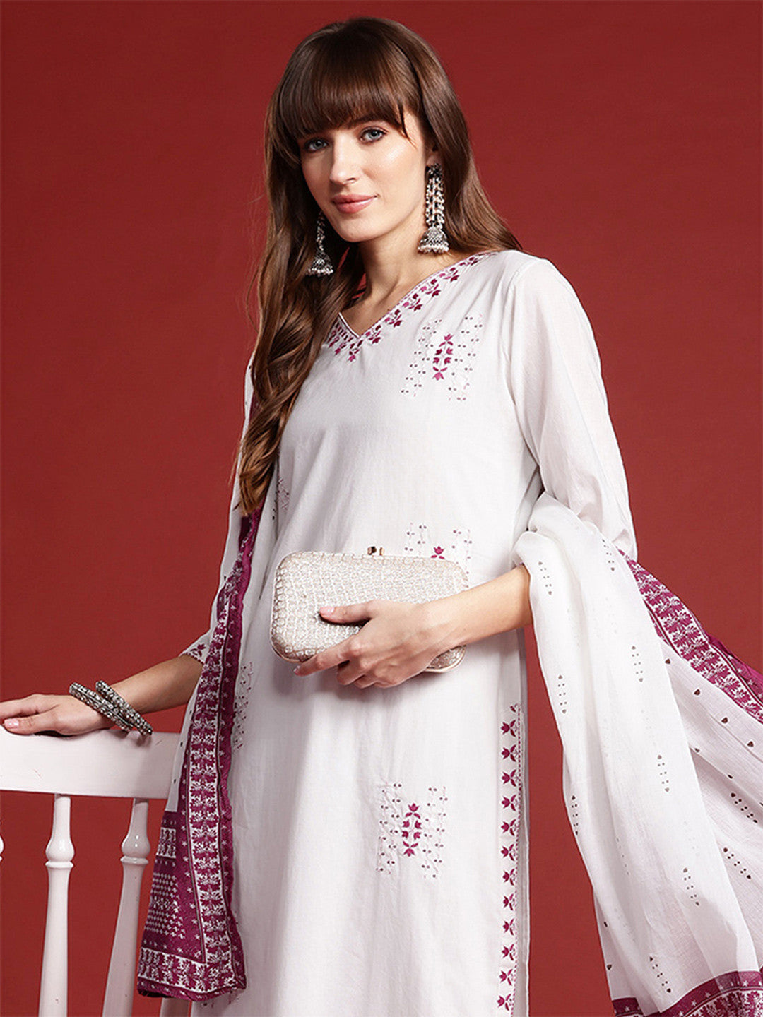 Ethnic Motifs Embroidered Thread Work Kurta with Trousers & Dupatta