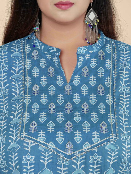 Dhiyona KL Plus Size Floral Printed Gotta Patti Pure Cotton Kurta Set & With Dupatta