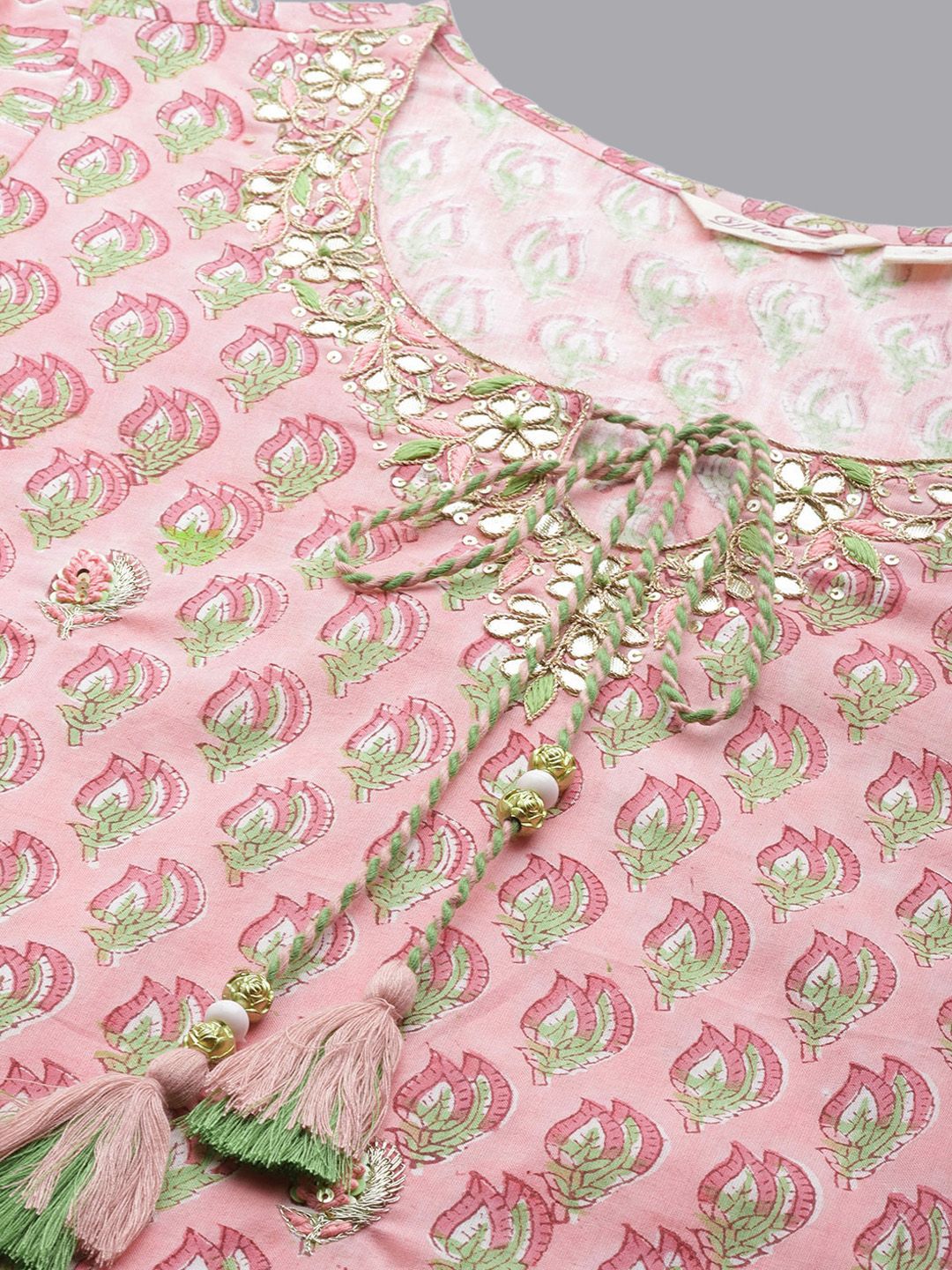 Dhiyona KL Ethnic Motifs Printed Gotta Patti Pure Cotton Straight Kurta & Sharara With Dupatta