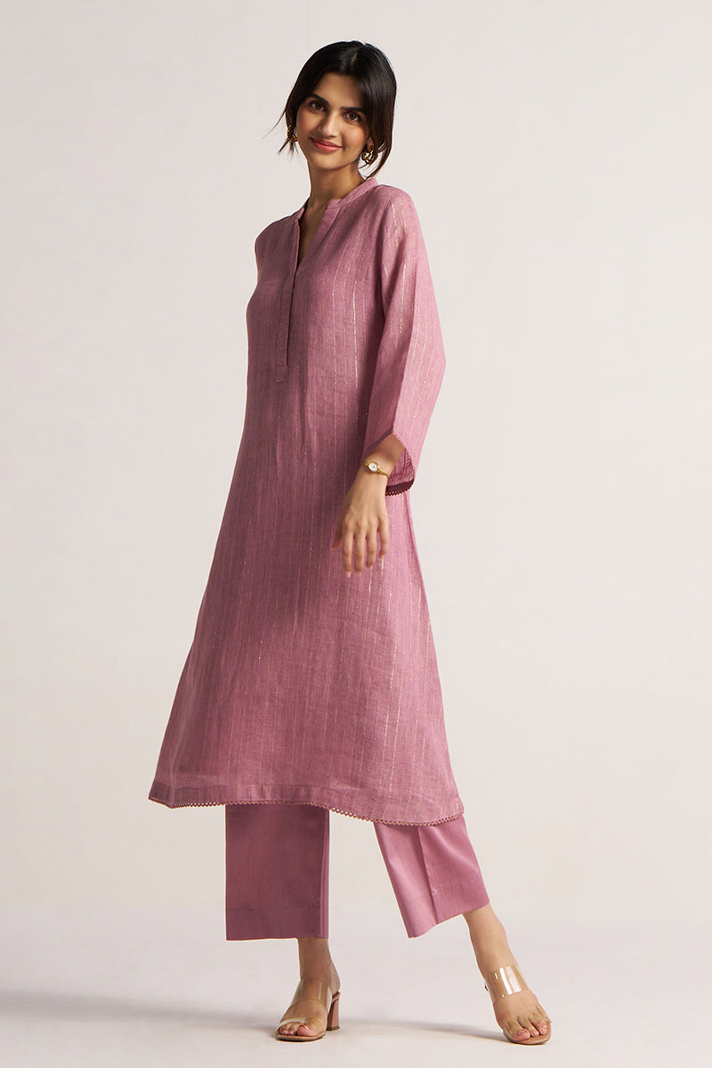 Women's Lilac Zari Linen Festive Co-ord Set