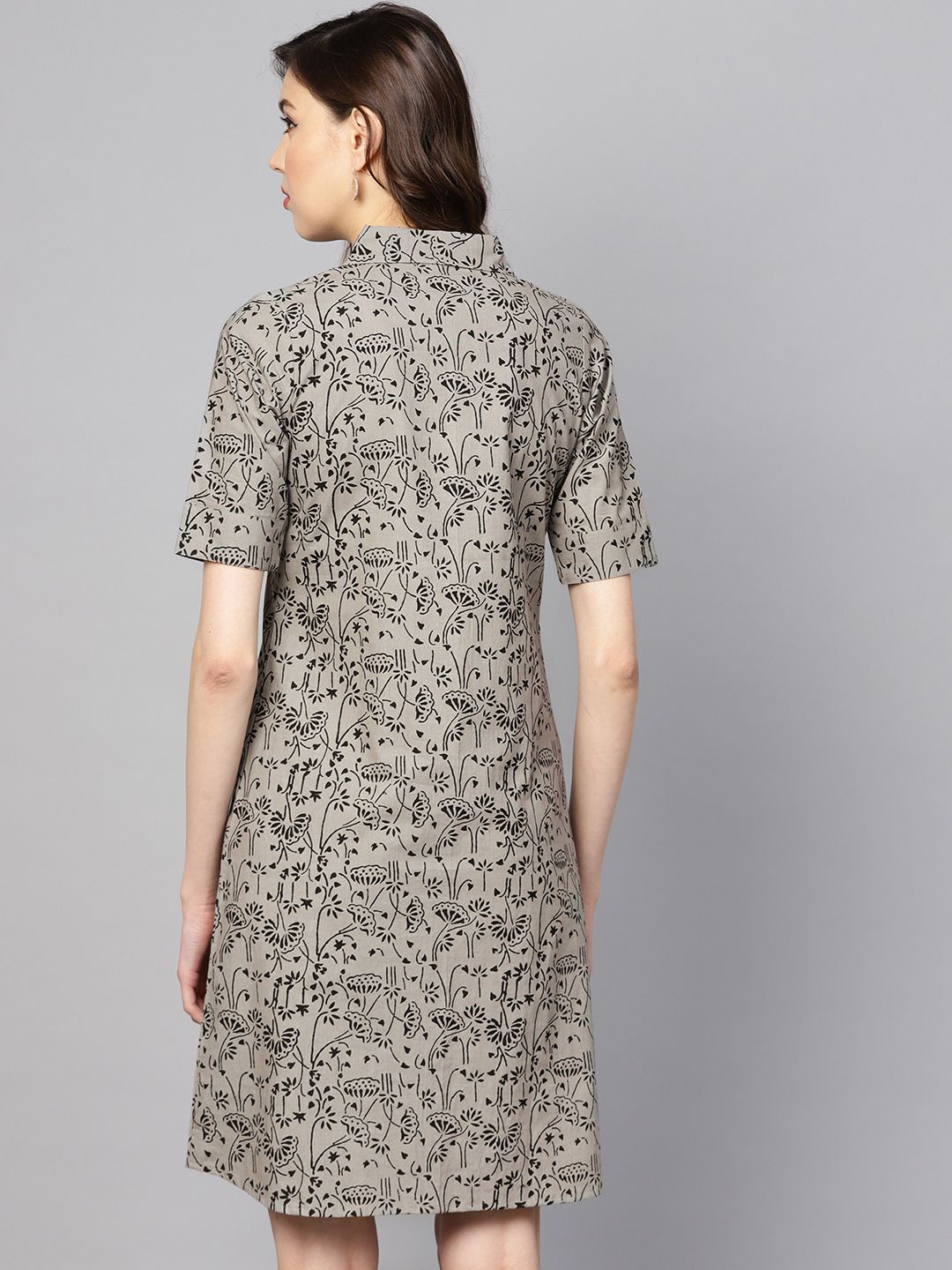 Dhiyona AY Women's Grey & Black Printed Shirt Dress