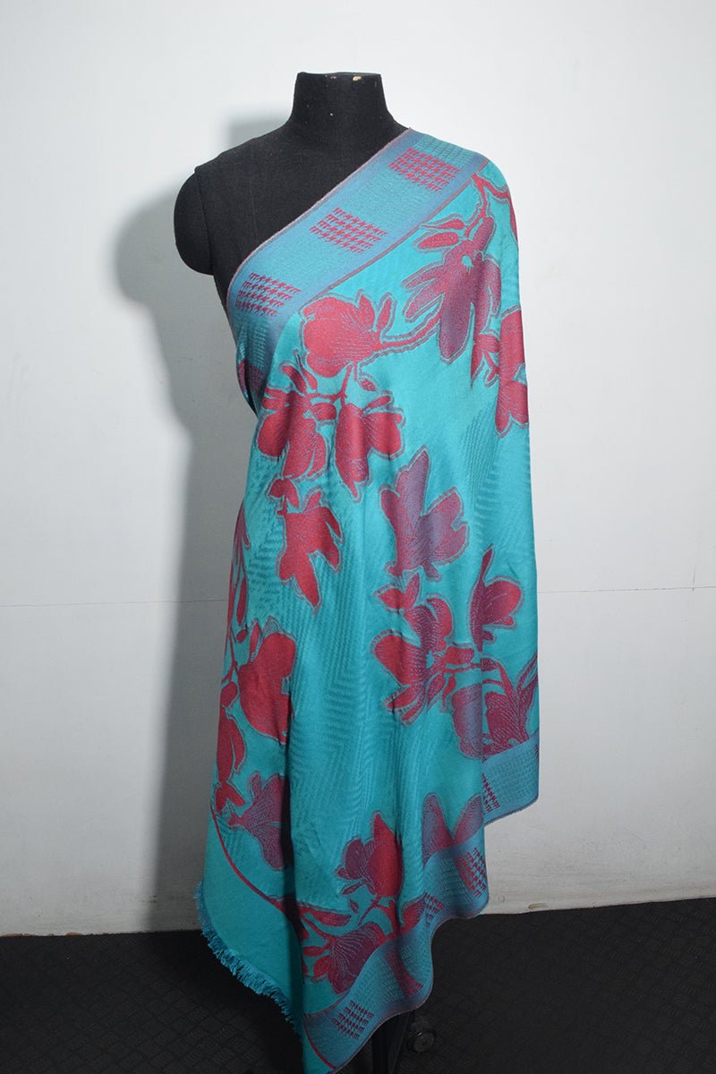 Women's Turquoise Pashmina Woven Jacquard Shawl