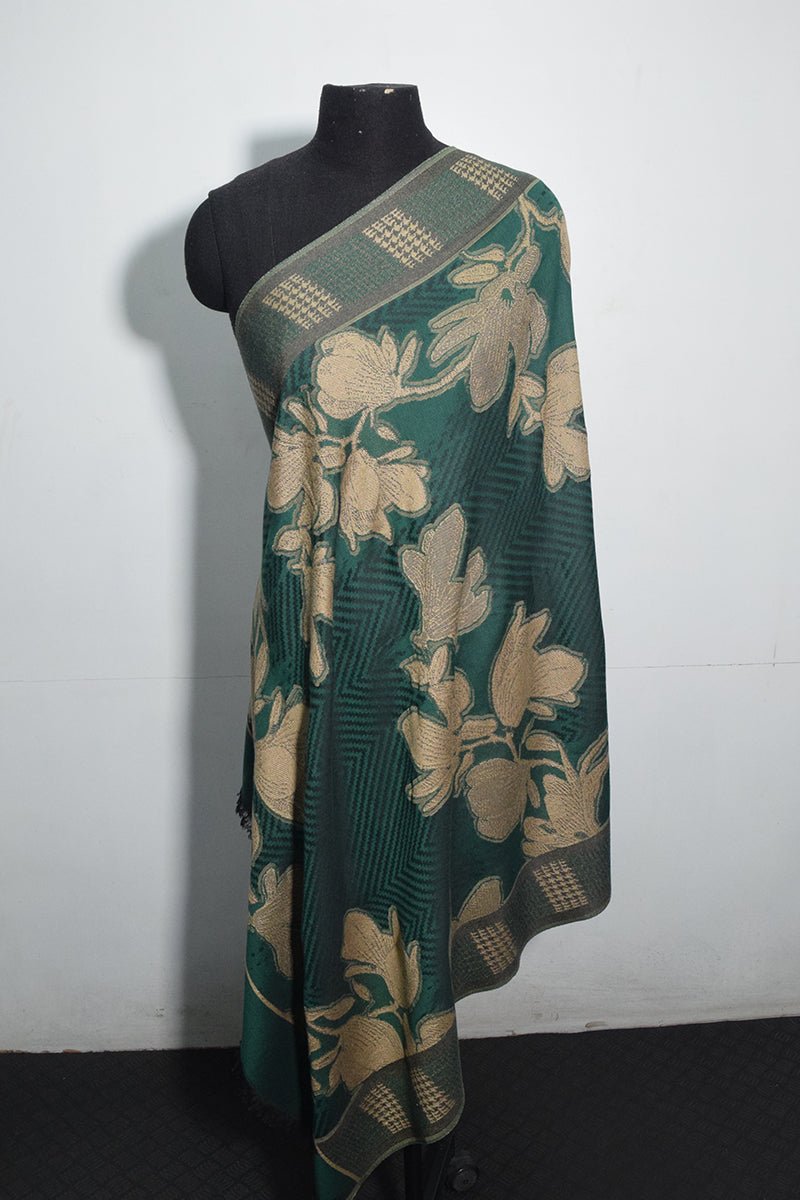 Women's Green Pashmina Woven Jacquard Shawl